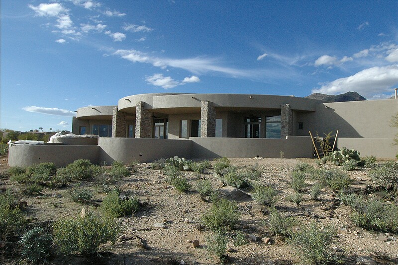 Rear view of the house (looking north), still some plastic covering parts that need to be sealed.\n(March 2005)